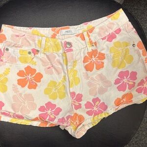 Forever 21 Floral Jean Shorts - Pink, Orange, Yellow